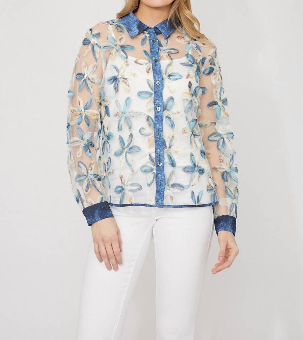 NEW FRANK LYMAN floral puff-sleeve blouse